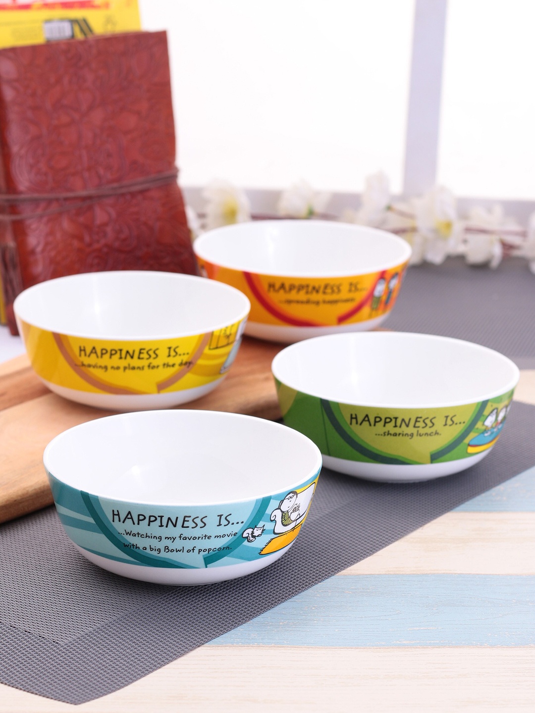 

CLAY CRAFT Set of 4 Printed Ceramic Bowls, Orange