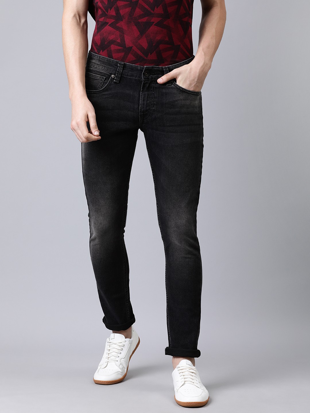 

SPYKAR Men Charcoal Grey Skinny Fit Low-Rise Clean Look Stretchable Jeans