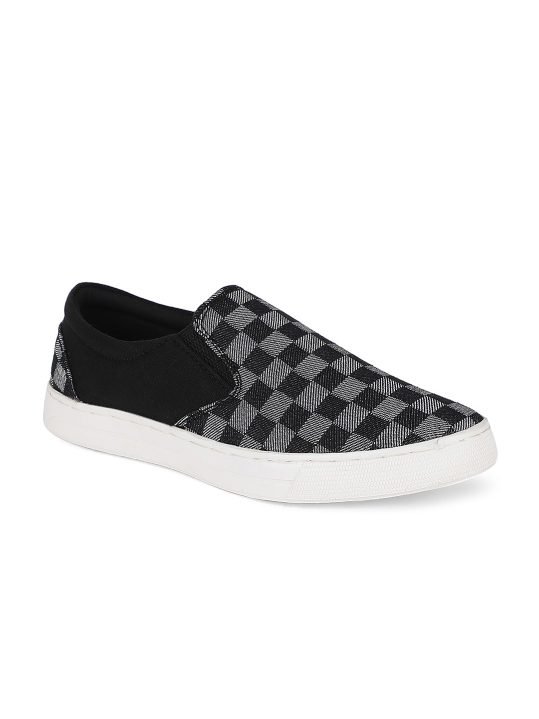 

Khadims Men Black Checked Slip-On Sneakers