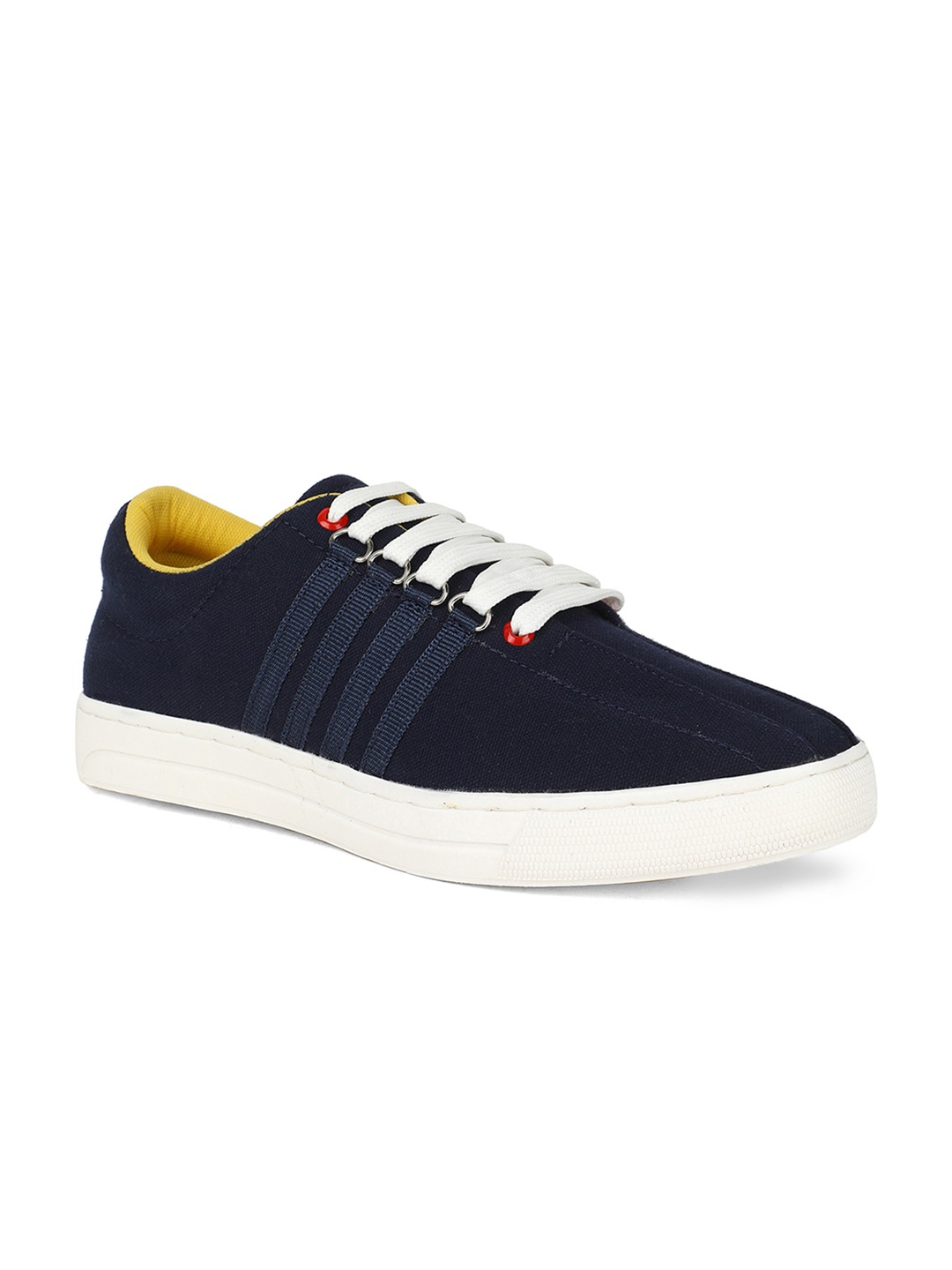 

Khadims Men Navy Blue Striped Sneakers