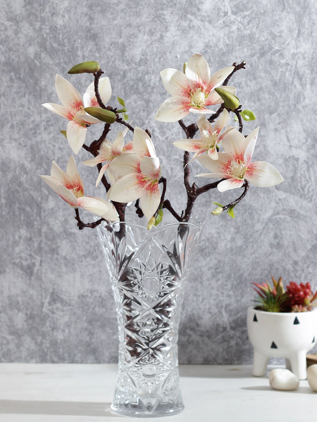 

TAYHAA Set of 2 White & Pink Classic Artificial Passion Orchid Glory Flowers Stems