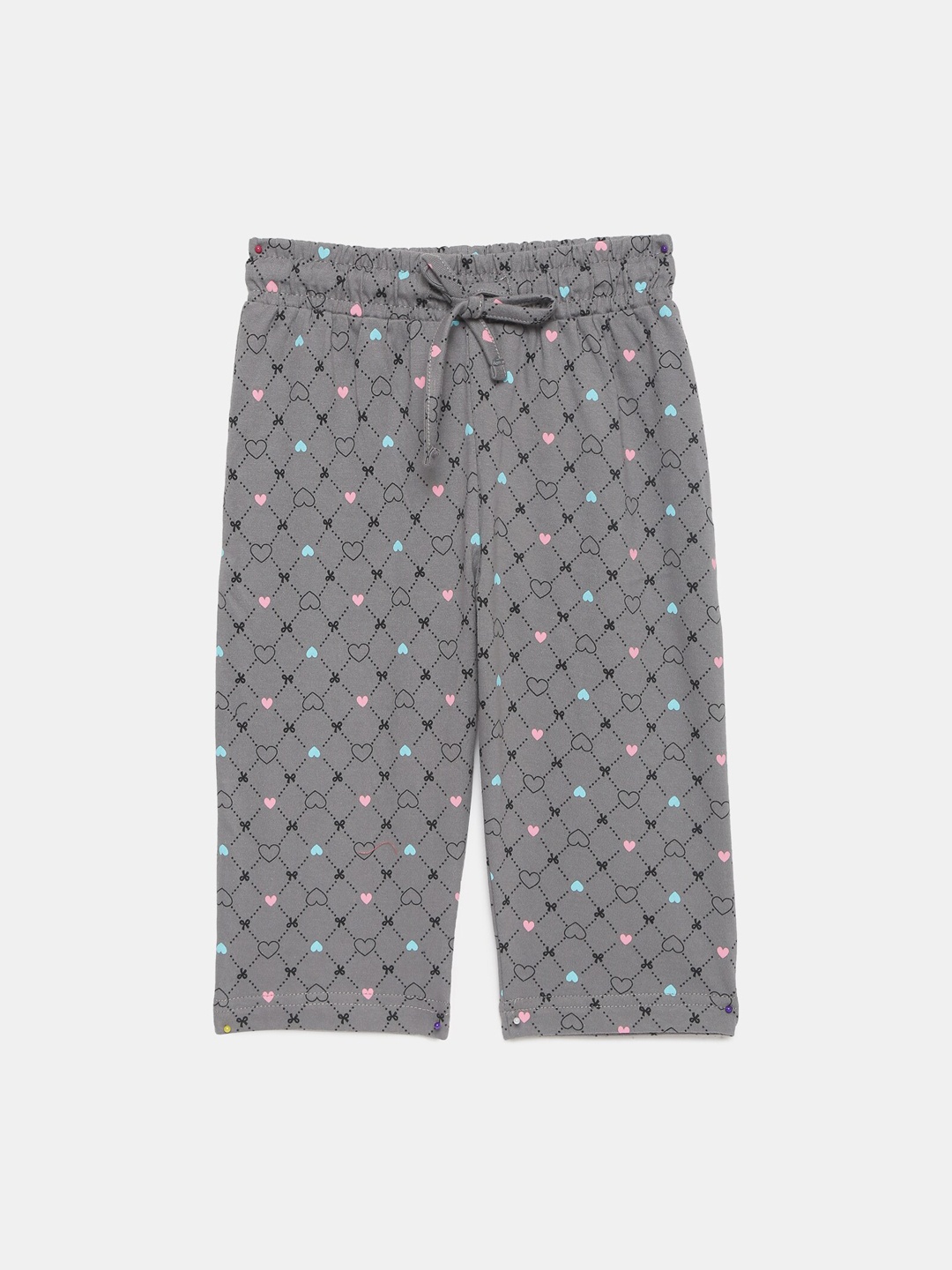 

mackly Girls Grey & Pink Printed Lounge Pants