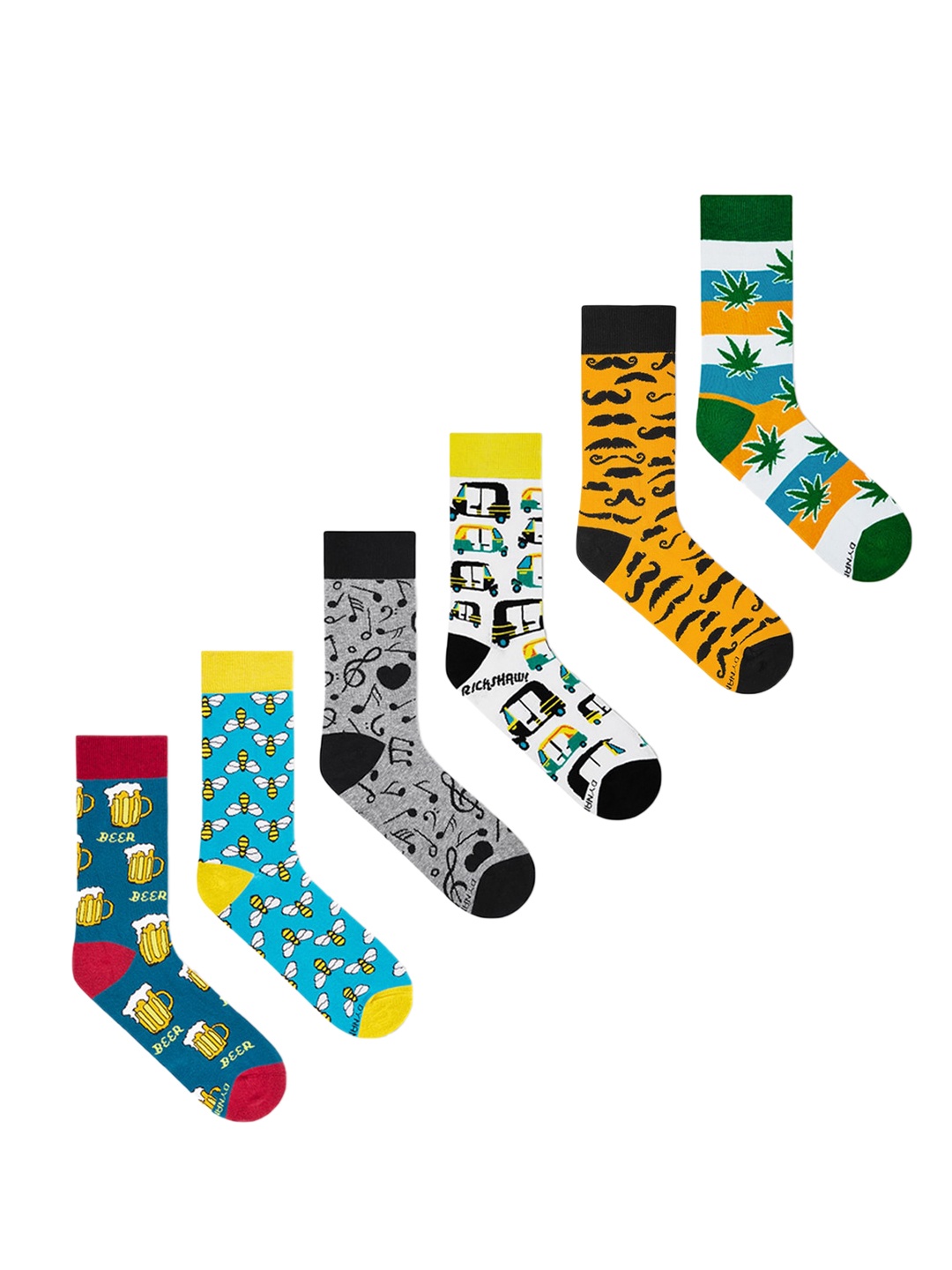 

Dynamocks Unisex Pack Of 6 Patterned Calf Length Socks, Multi