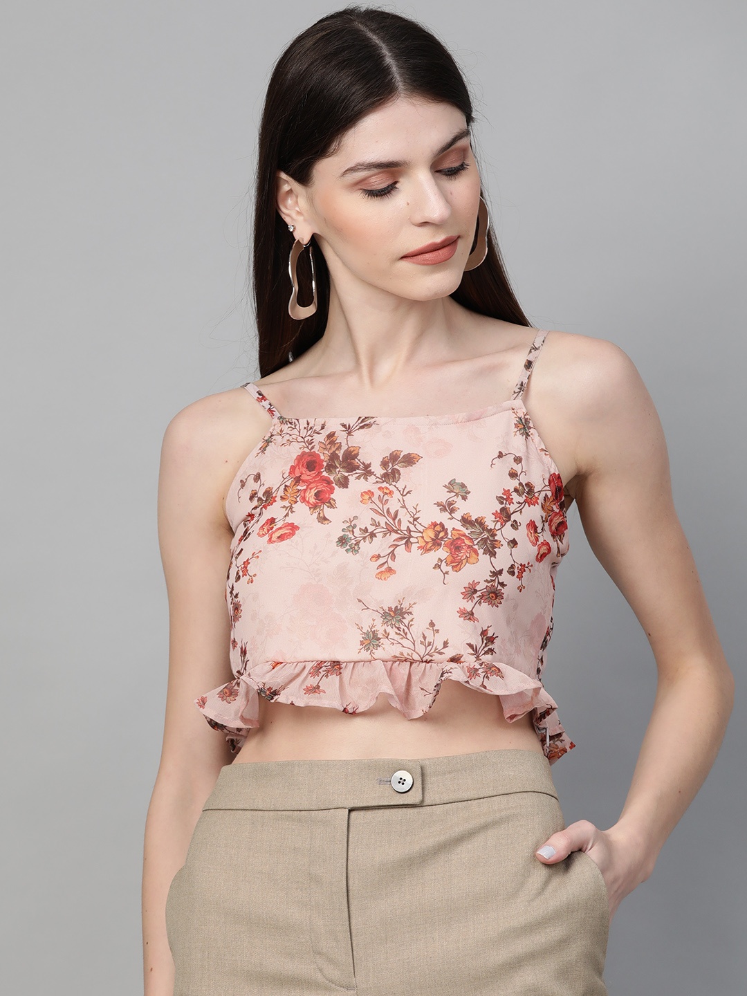 

Orchid Blues Women Pink & Red Floral Print Cropped Top