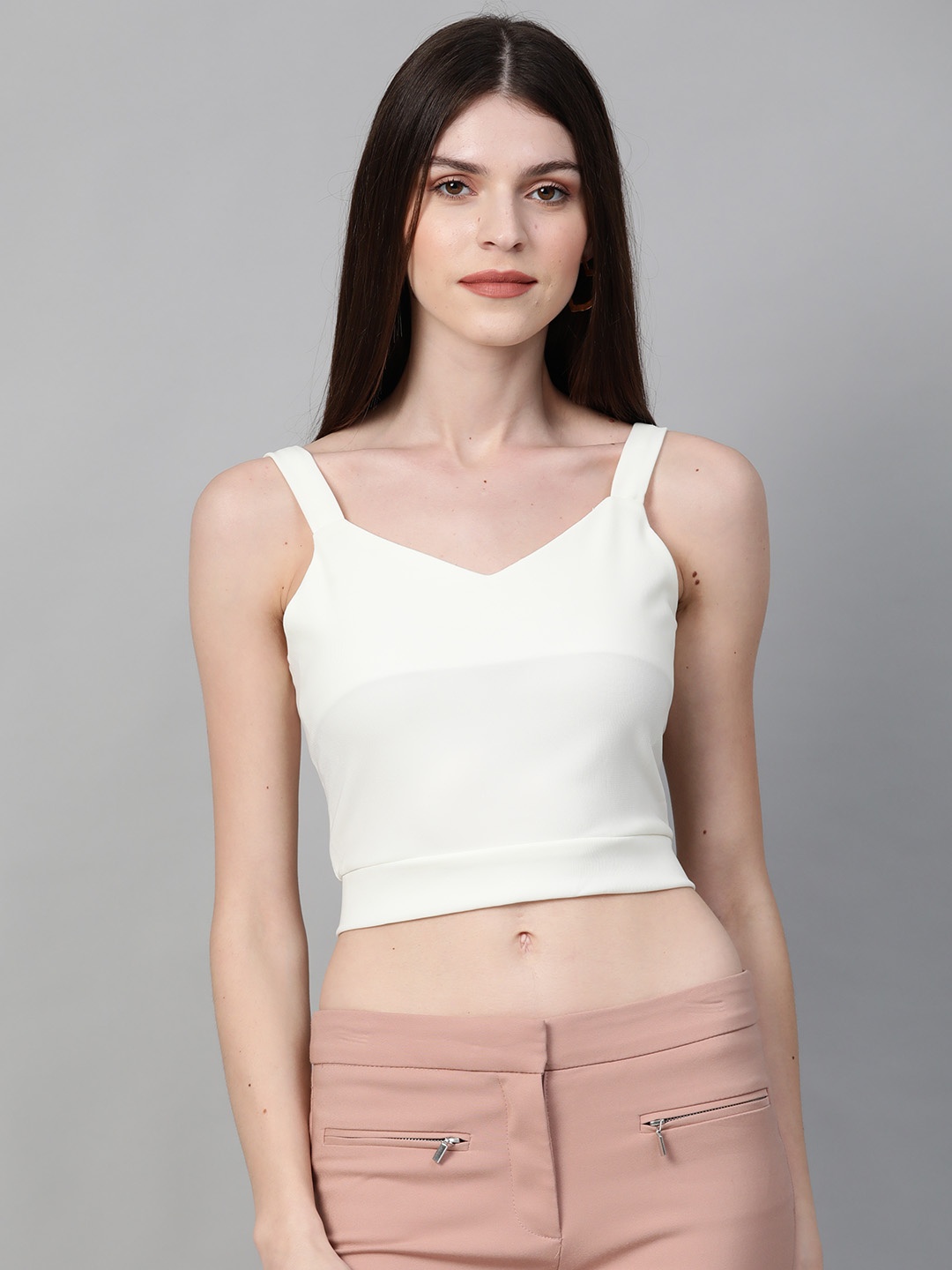 

Orchid Hues Women Off-White Solid Fitted Top