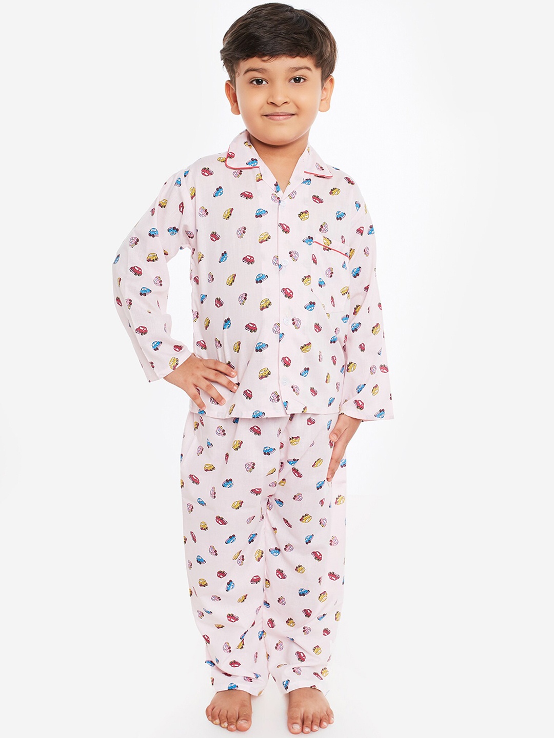 

Fuzzy Bear Boys Pink Printed Sustainable Night Suit