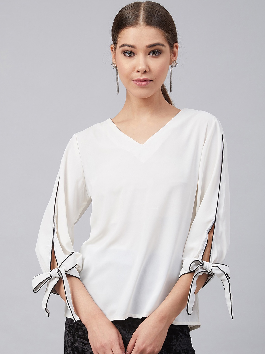 

Marie Claire Women White Solid Slit Sleeves Top