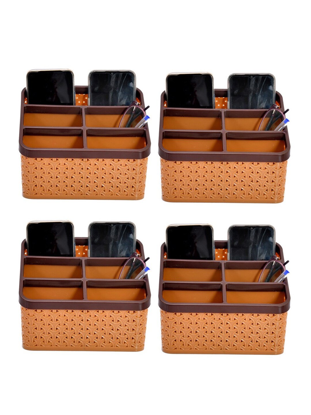 

Kuber Industries Set Of 4 Beige Solid Compact Desk Organizer Stationary Boxes