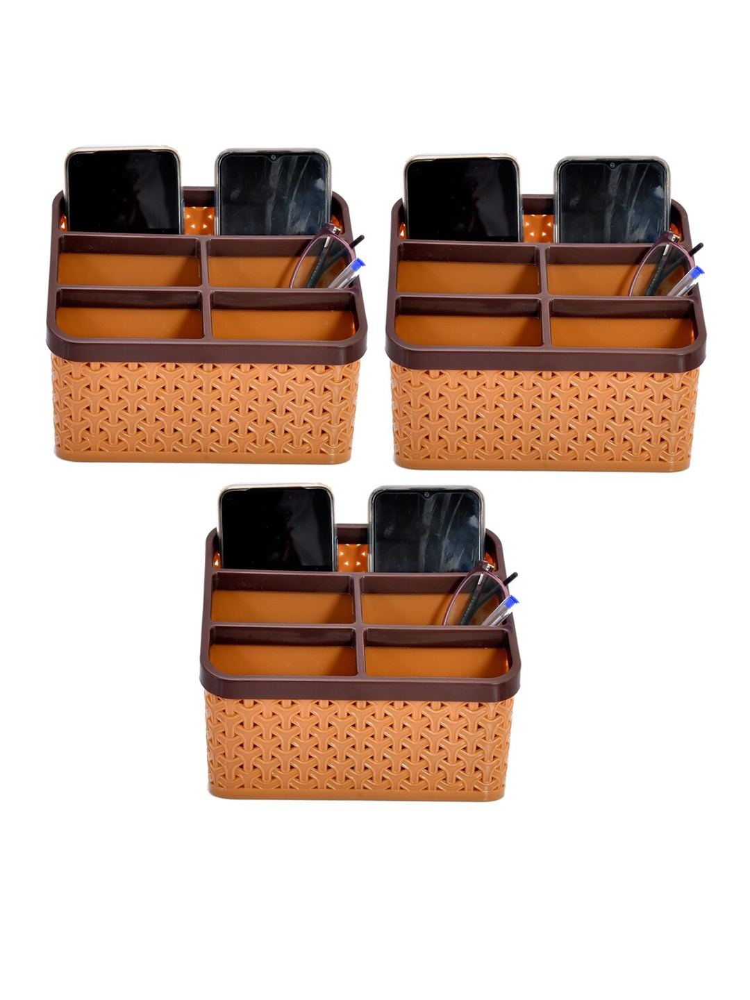 

Kuber Industries Set Of 3 Beige Solid Compact Desk Organizer Stationary Boxes