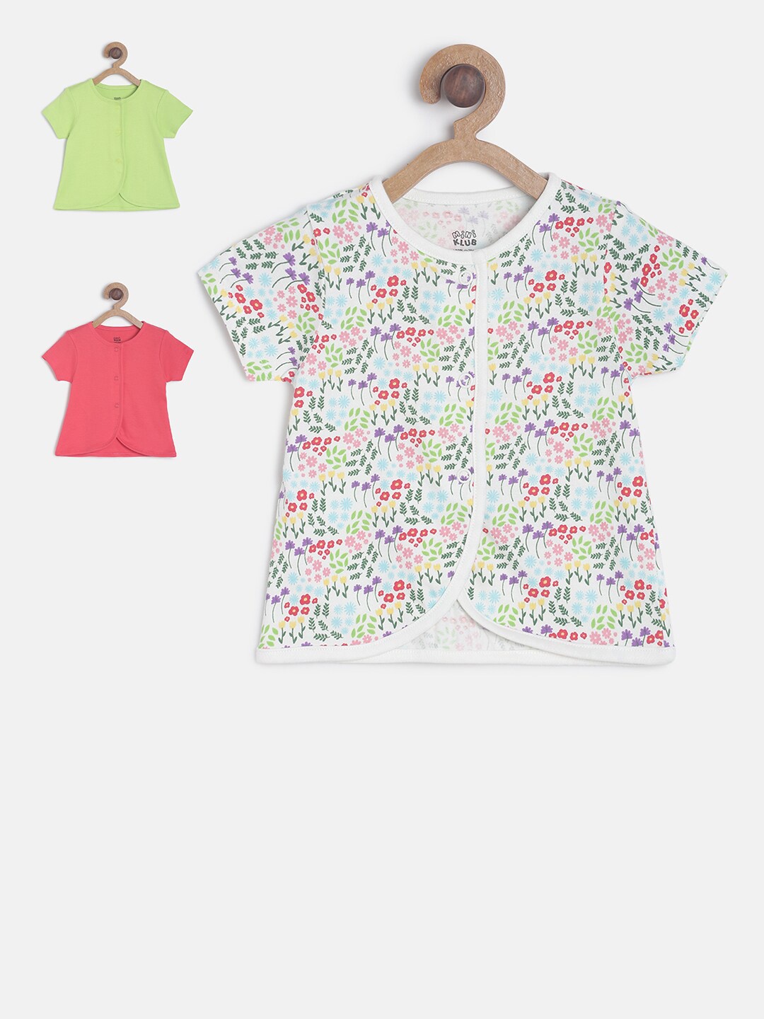 

MINI KLUB Girls Pack Of 3 Printed Round Neck Jhablas, White