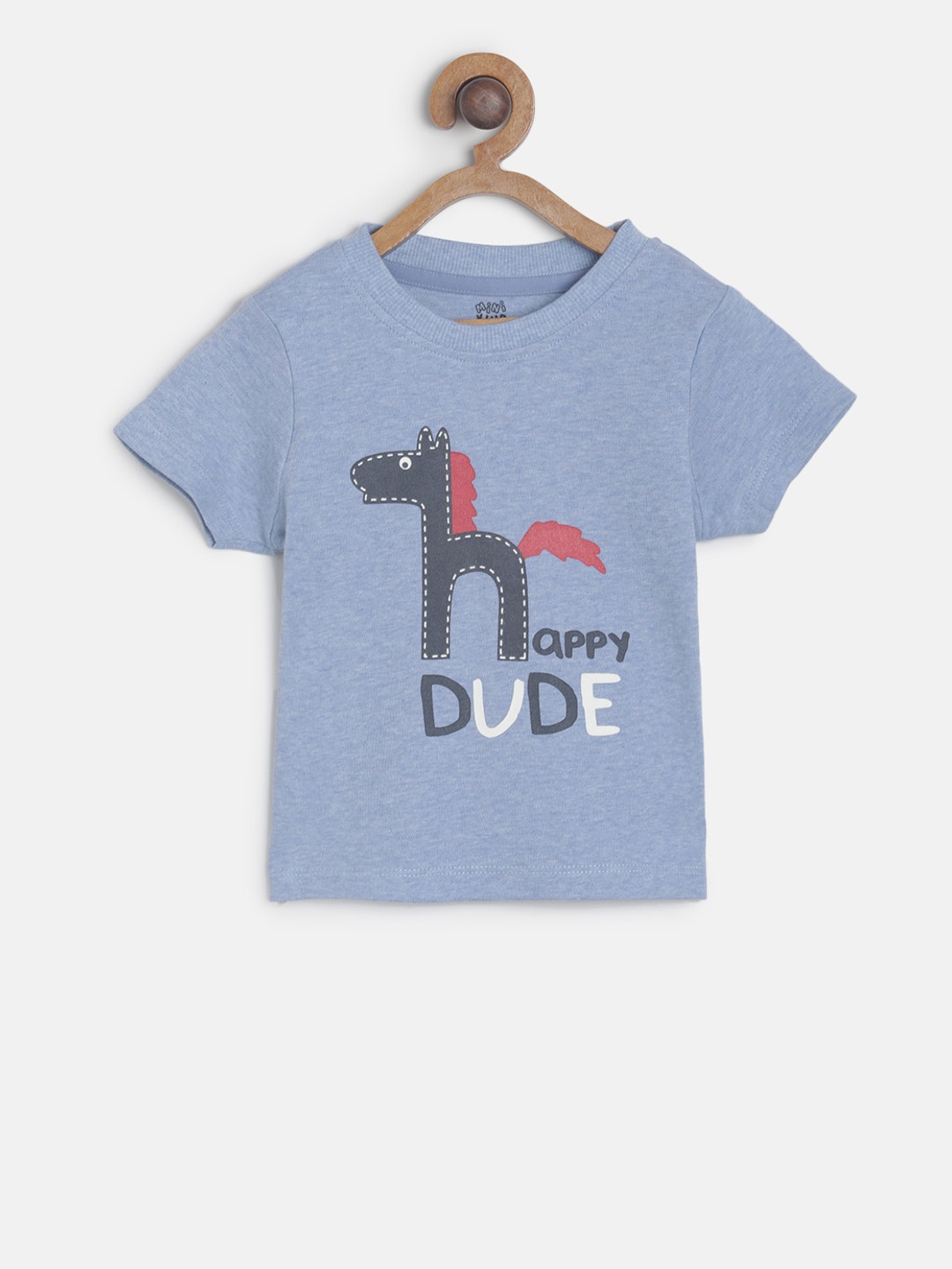 

MINI KLUB Boys Blue Printed Round Neck Pure Cotton T-shirt