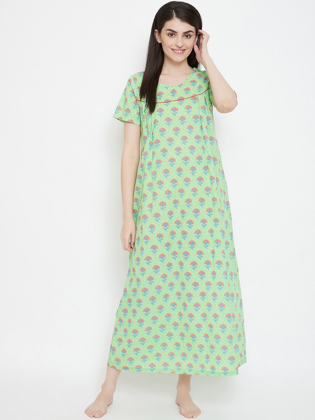 

Clovia Green Printed Nightdress