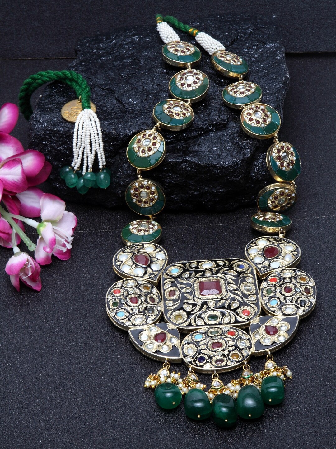 

DUGRISTYLE Gold Plated Green Haryali Maharani Necklace