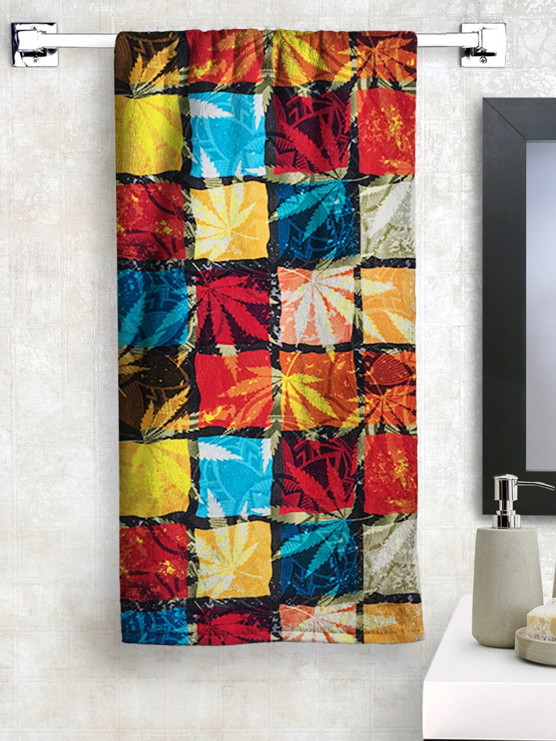 

Athom Trendz Unisex Red & Blue Printed 300 GSM Bath Towel