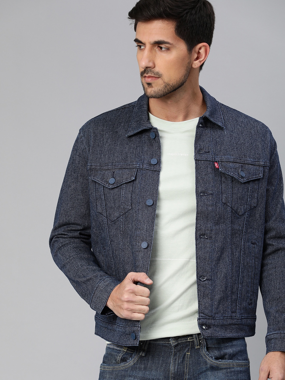 

Levis Men Blue Solid Denim Jacket