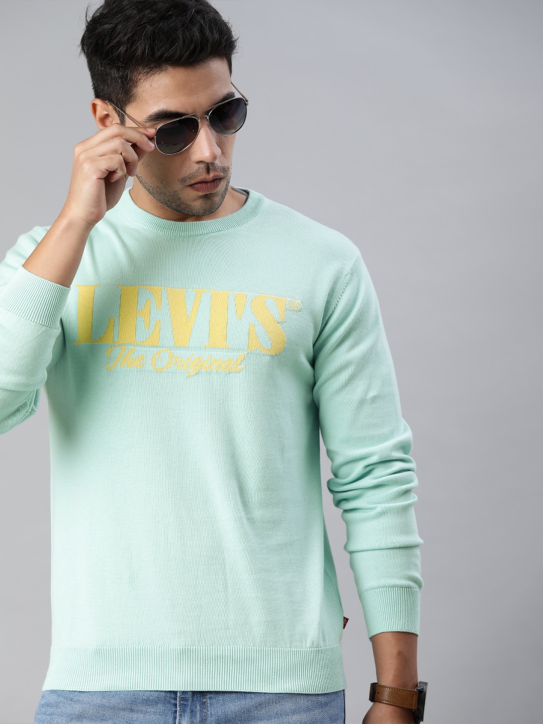 

Levis Men Turquoise Blue Printed Pullover Sweater