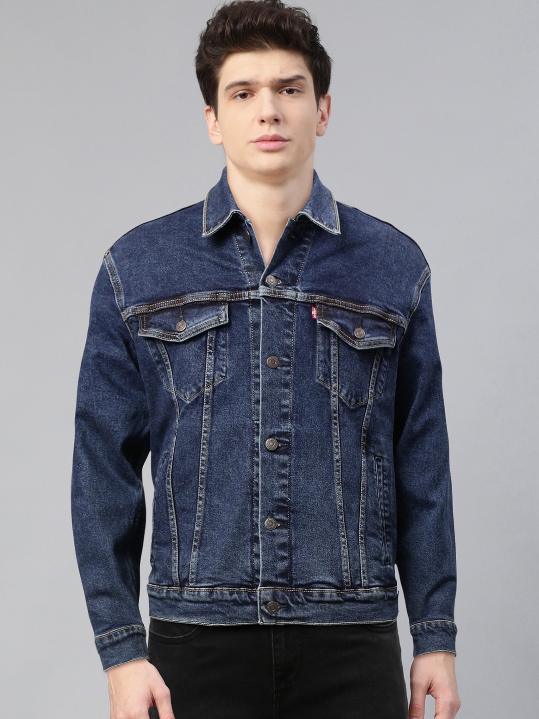 

Levis Men Navy Blue Solid Denim Jacket