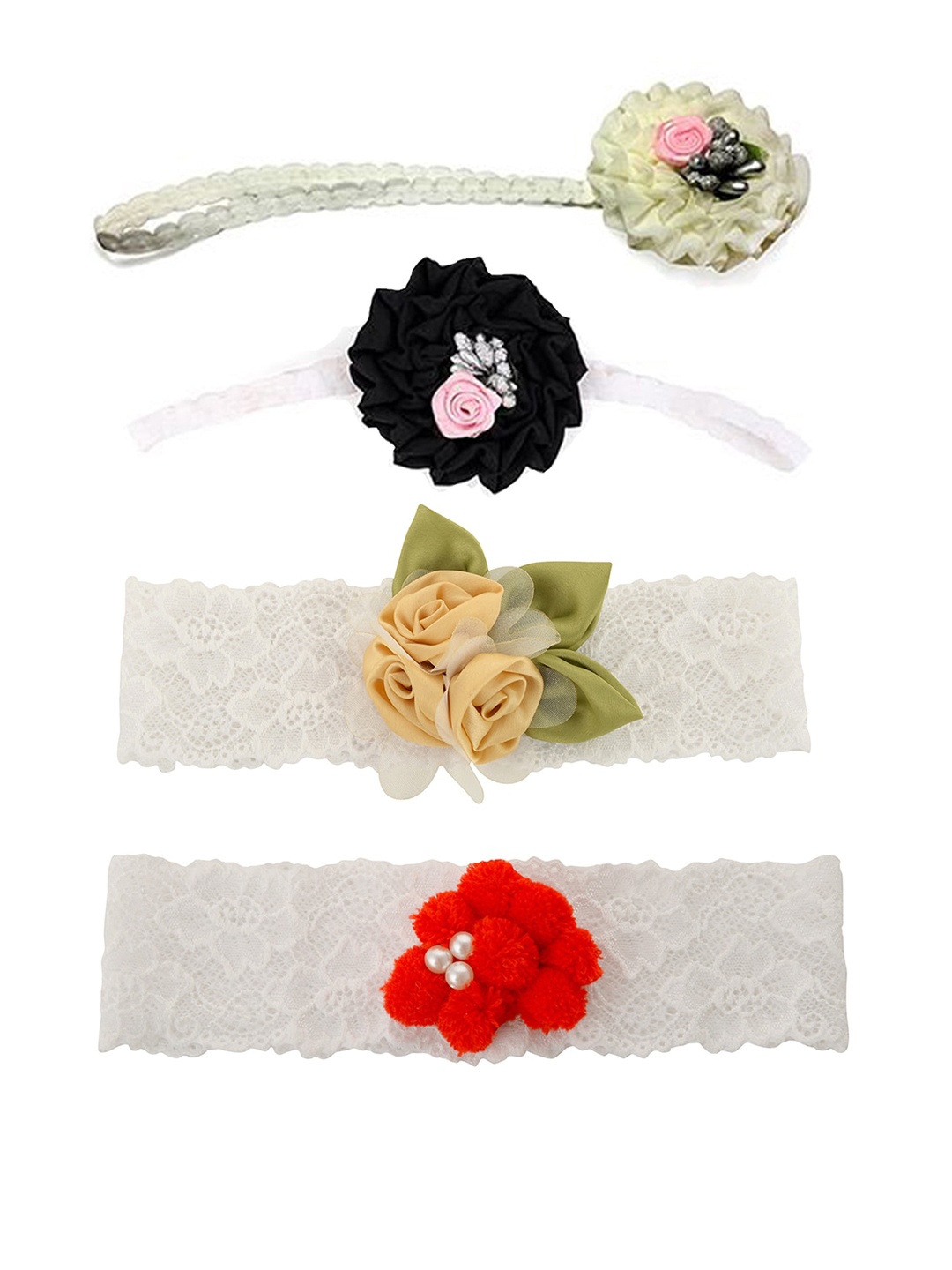 

FUNKRAFTS Girls Set Of 4 Embellished Headbands, Off white