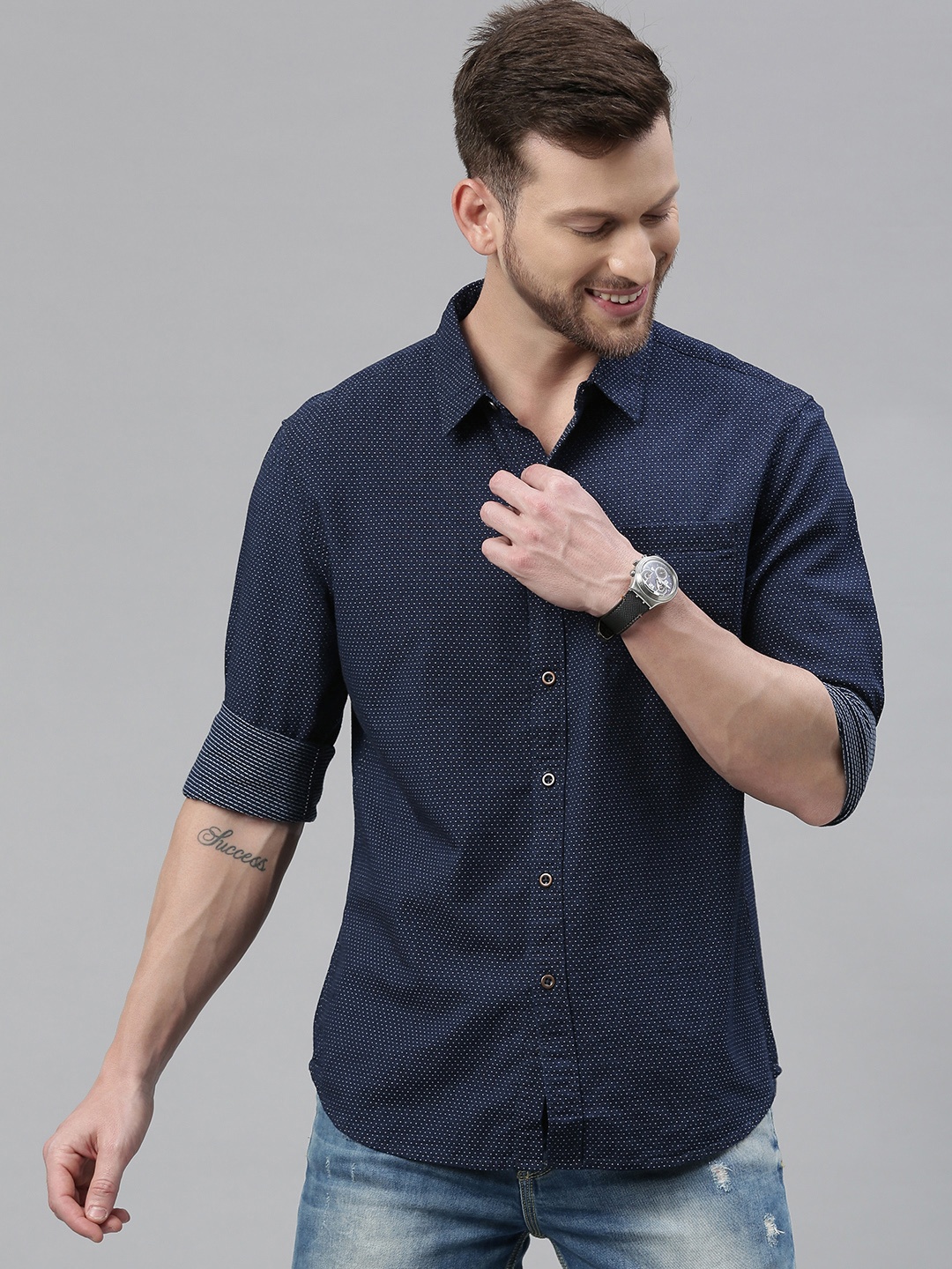 

Levis Men Navy Blue Slim Fit Self Design Casual Shirt