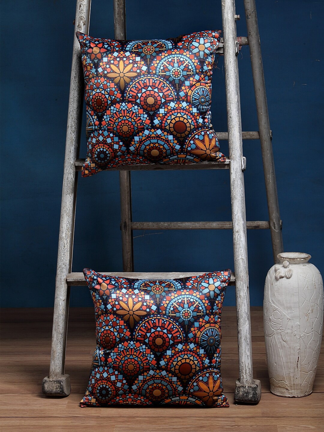 

Alina decor Set of 2 Multicoloured Geometric Square Cushion Covers, Multi