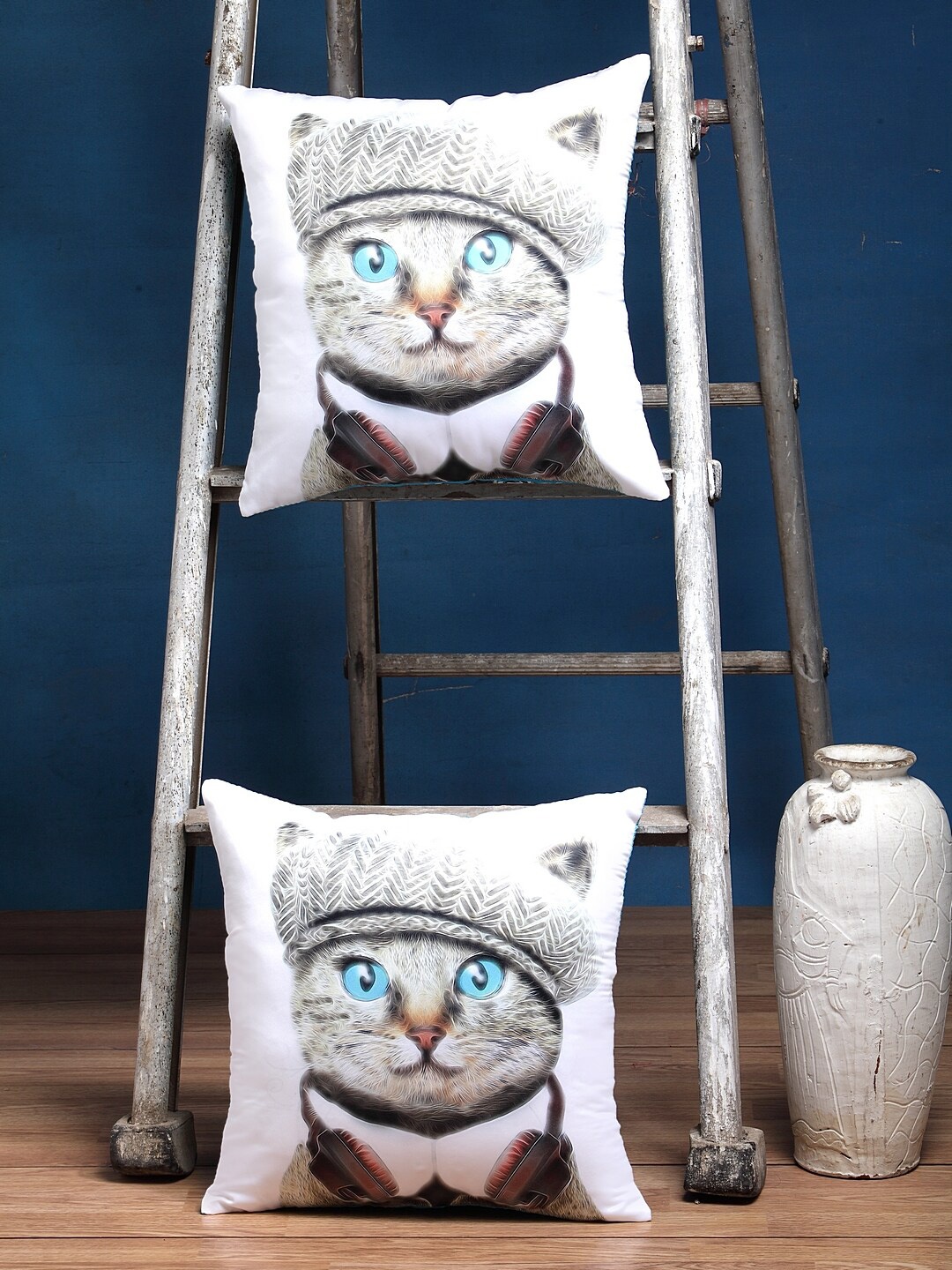 

Alina decor Set of 2 White & Grey Quirky Square Cushion Covers