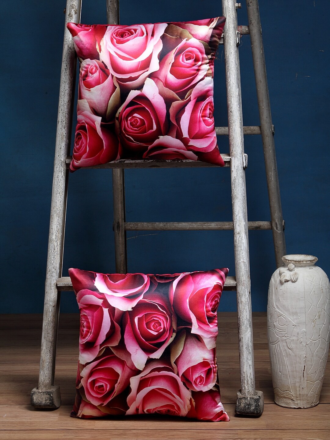 

Alina decor Pink Set of 2 Floral Square Cushion Covers
