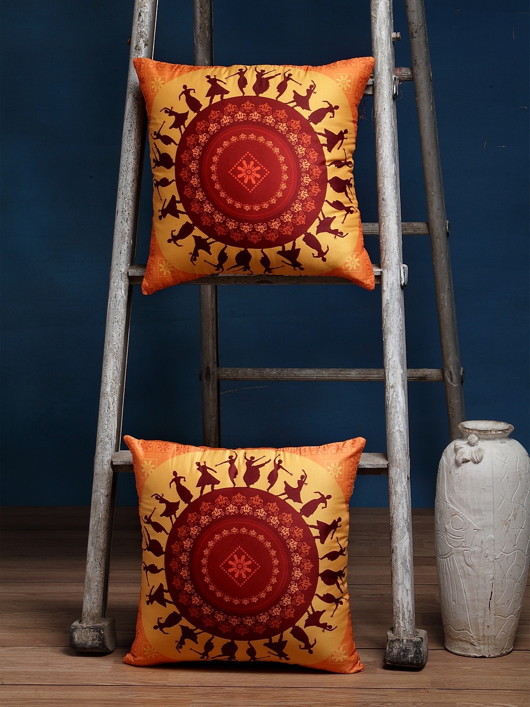 Alina decor Yellow & Red Set of 2 Ethnic Motifs Square Cushion Covers
