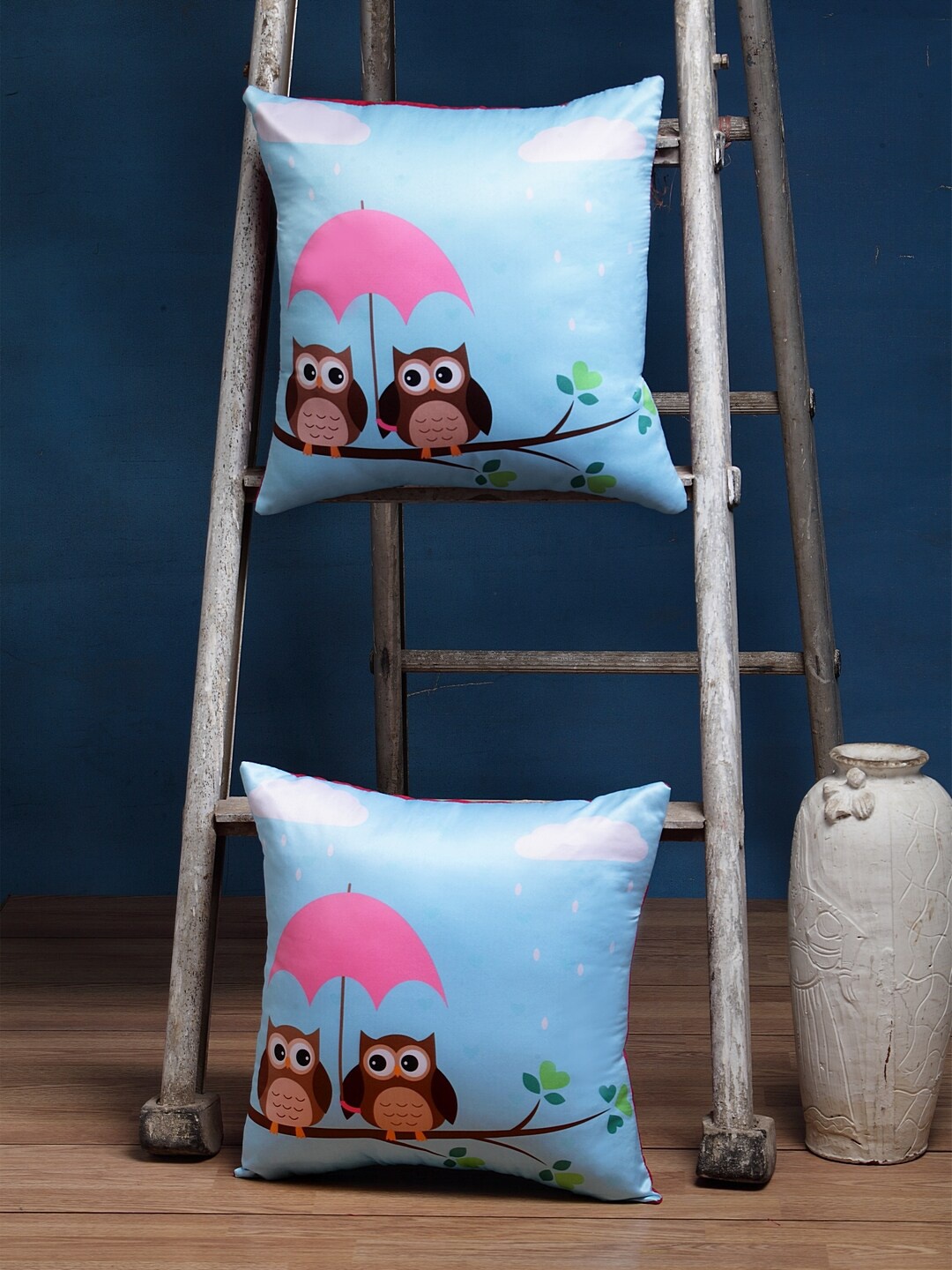 

Alina decor Set of 2 Blue & Brown Quirky Square Cushion Covers