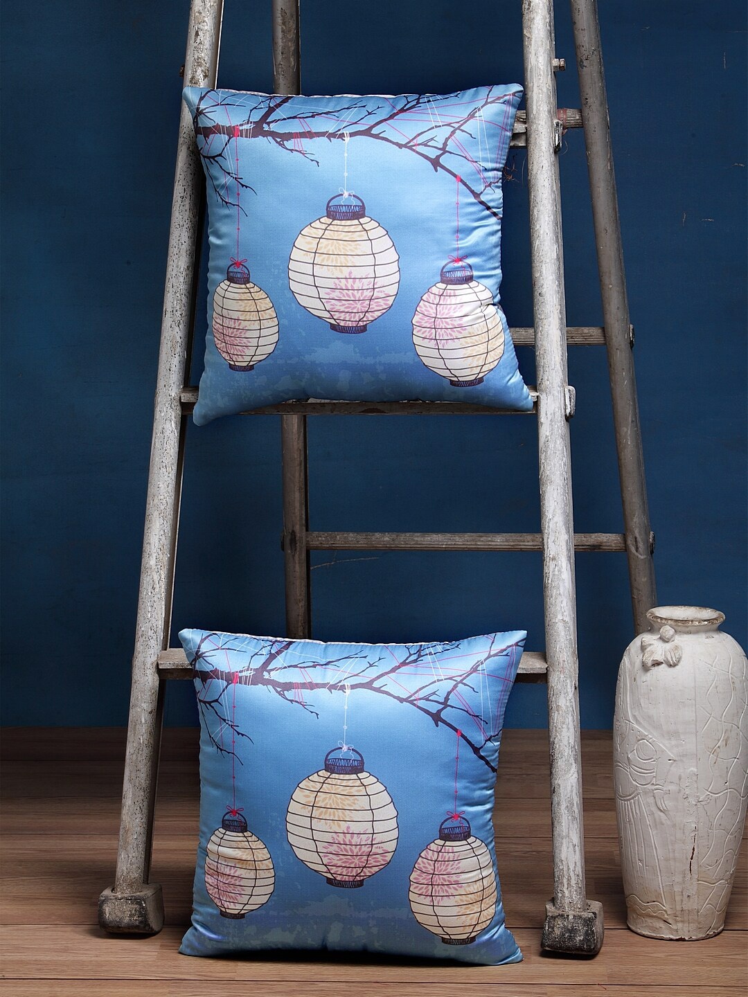 

Alina decor Set of 2 Blue & White Quirky Square Cushion Covers