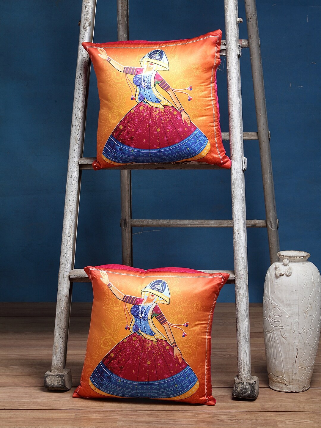 

Alina decor Set of 2 Yellow & Red Quirky Square Cushion Covers
