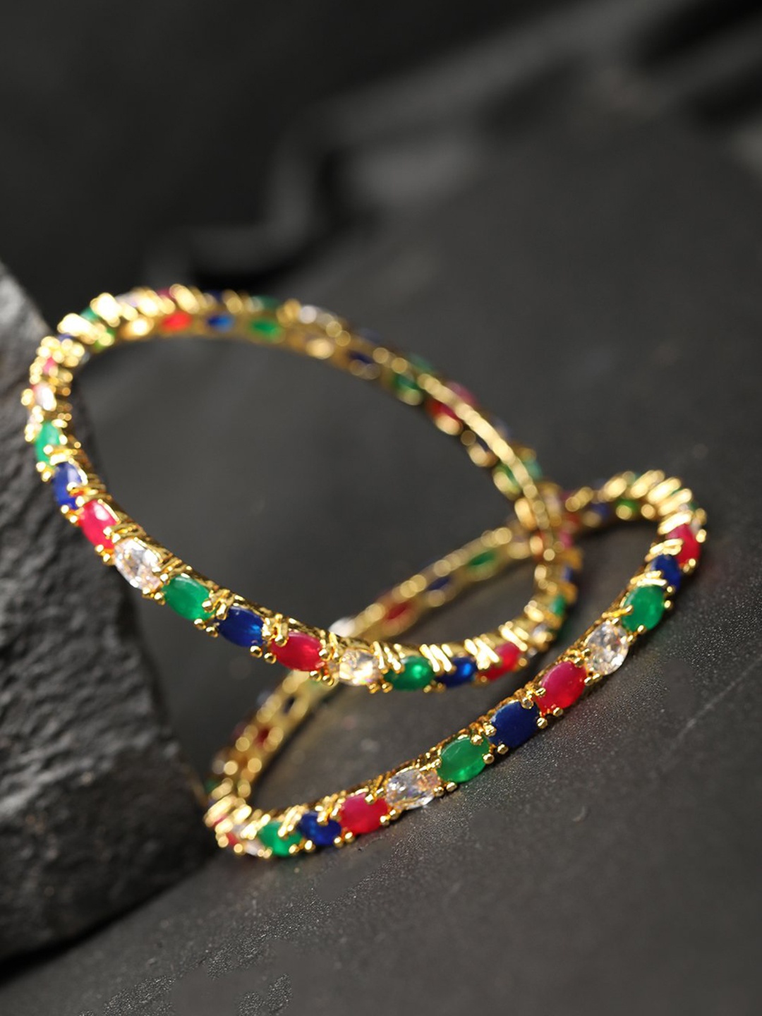 

Priyaasi Set of 2 Multicoloured Stone-Studded Handcrafted Bangles, Multi