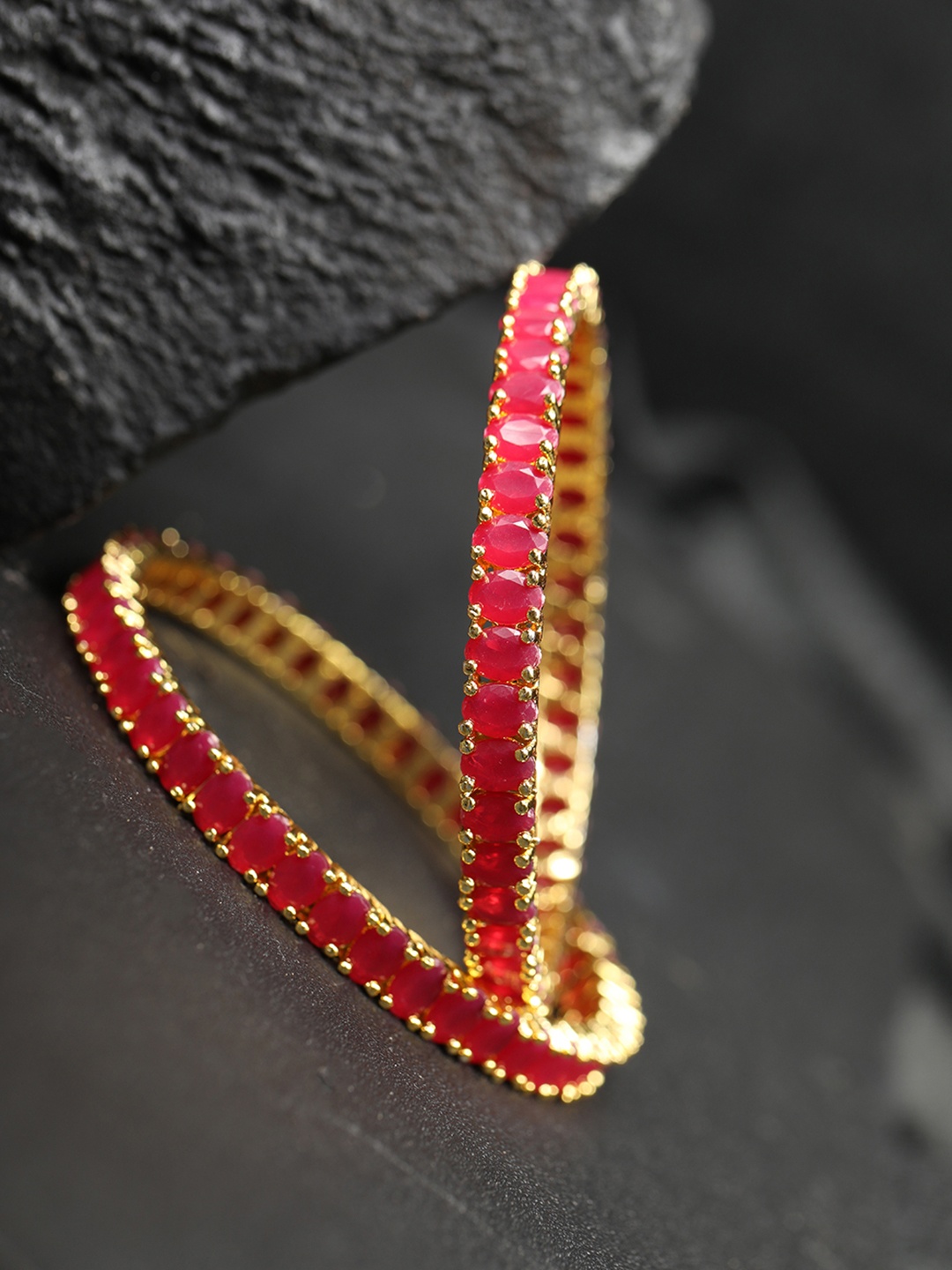

Priyaasi Women Set of 2 Red Gold-Plated Stone-Studded Handcrafted Bangles