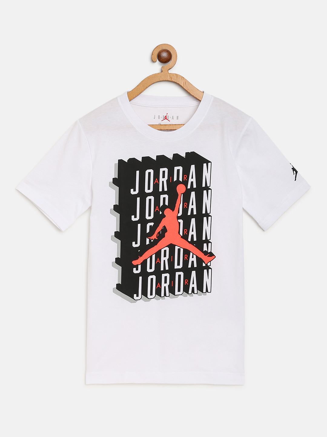 

Jordan Boys White Black Crosswords Brand Logo Round Neck Basketball Pure Cotton T-shirt