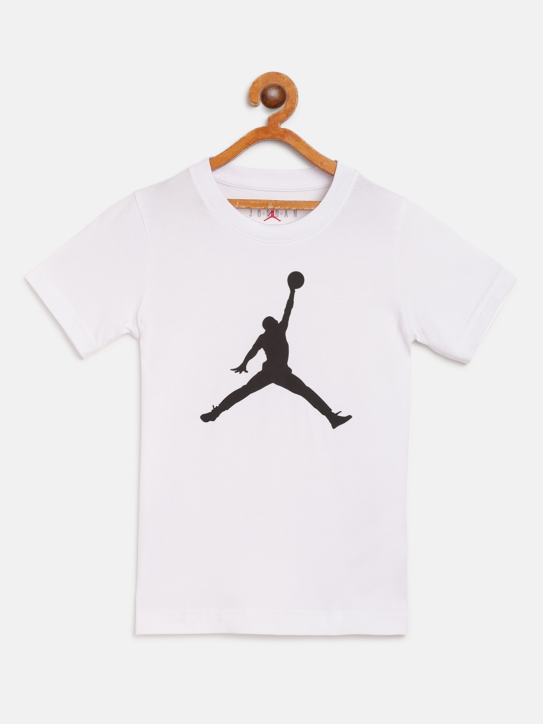 

Jordan Boys White Black Jumpman Brand Logo Print Round Neck Basketball Pure Cotton T-shirt