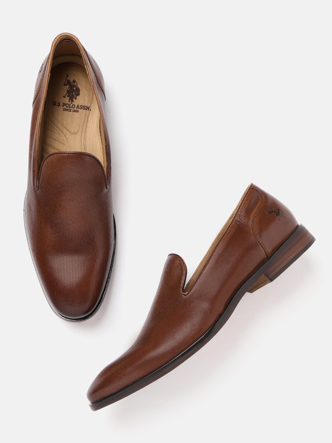 

U.S. Polo Assn. Men Brown Textured Leather Slip-Ons