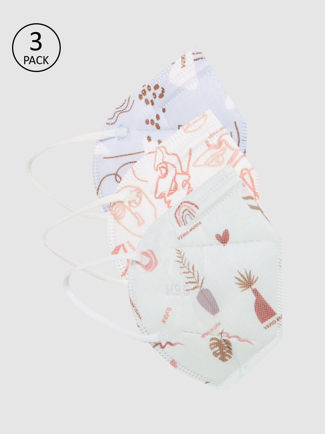 

Vero Moda Women Pack of 3 Digital Printed 5-Ply N95 Mask, White