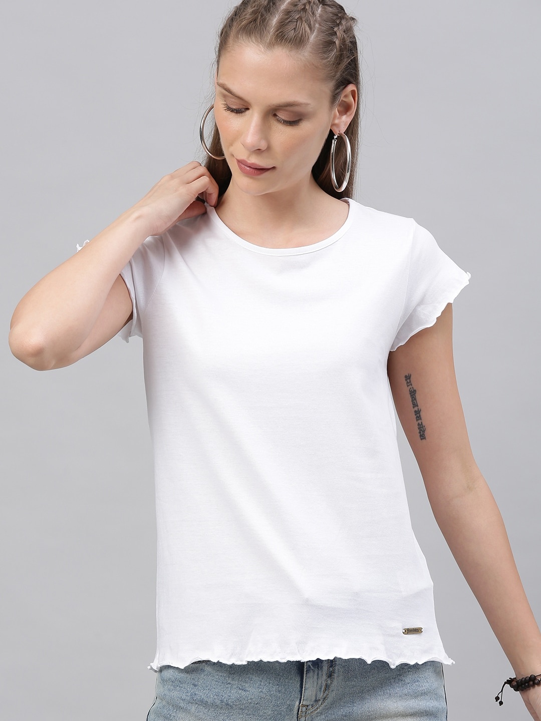 

Roadster Women White Solid Pure Cotton Top