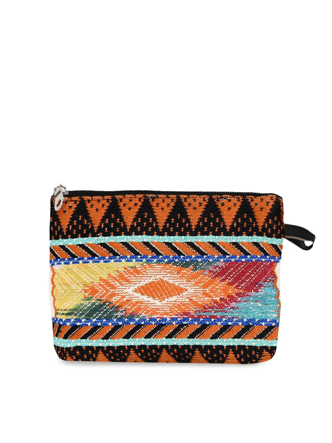 

Anekaant Women Orange & Black WovenDesign Cosmetic Pouch