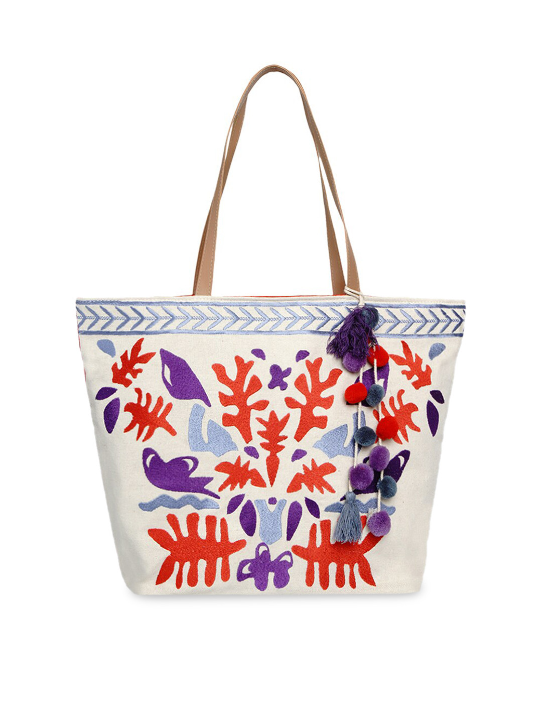 

Anekaant Off-White & Red Embroidered Handheld Bag