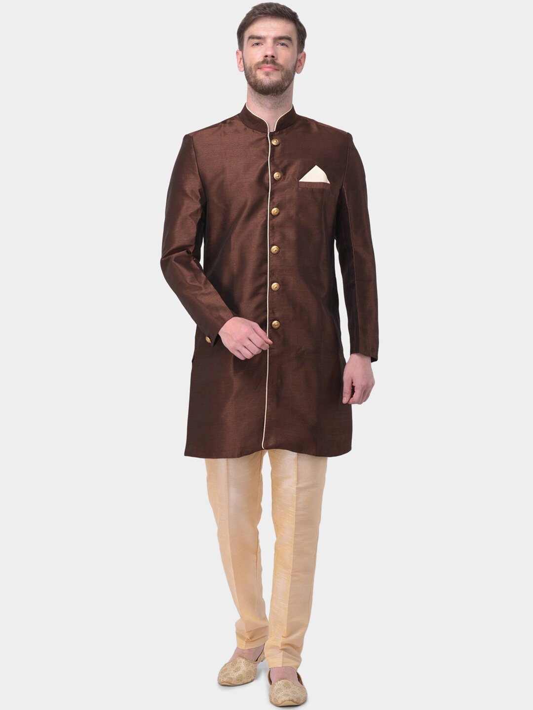 

SG LEMAN Men Brown & Beige Raw Silk Sherwani Set