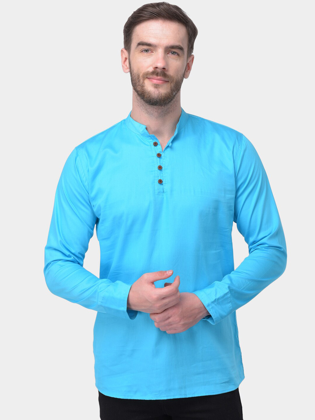 

SG LEMAN Men Turquoise Blue Solid Straight Kurta