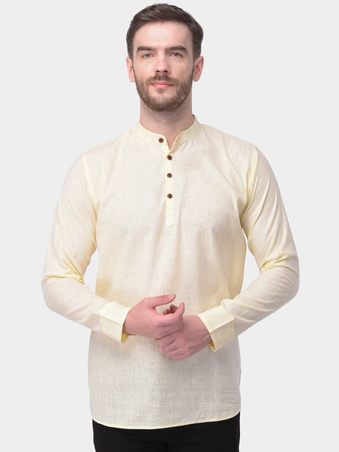 

SG LEMAN Men Yellow Solid Straight Cotton Kurta