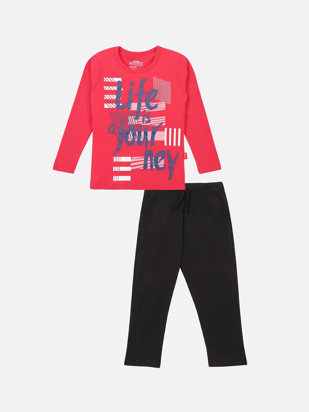 

PROTEENS Girls Red & Black Printed Night Suit