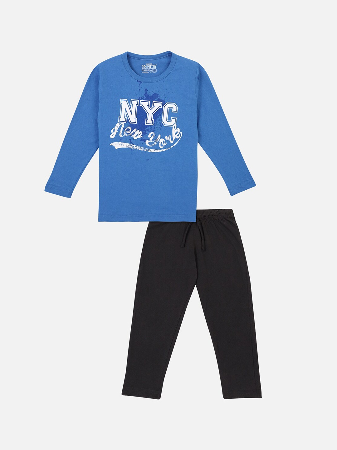 

PROTEENS Boys Blue & Black Printed Night suit