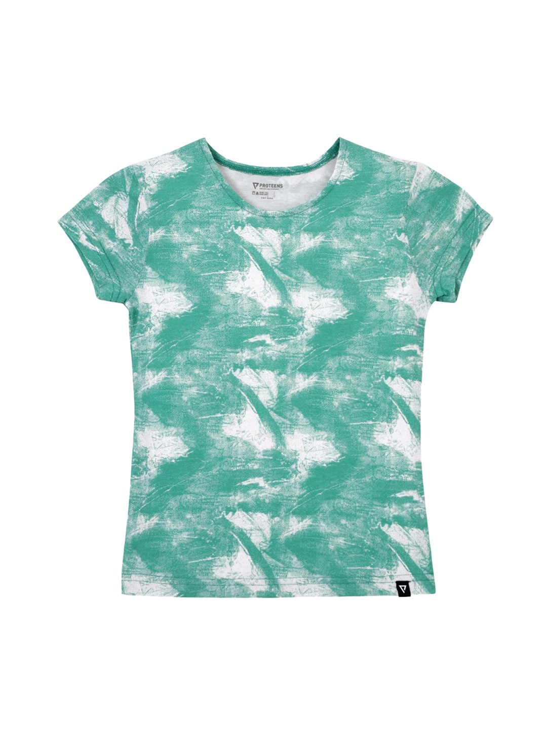 

PROTEENS Girls Green & White Printed Round Neck T-shirt