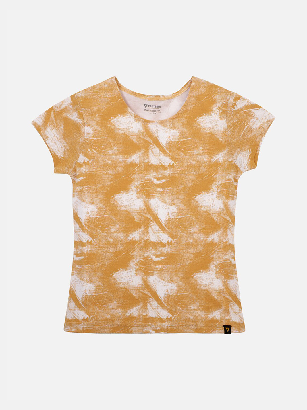 

PROTEENS Girls Tan Brown & White Tie & Dye Round Neck T-shirt