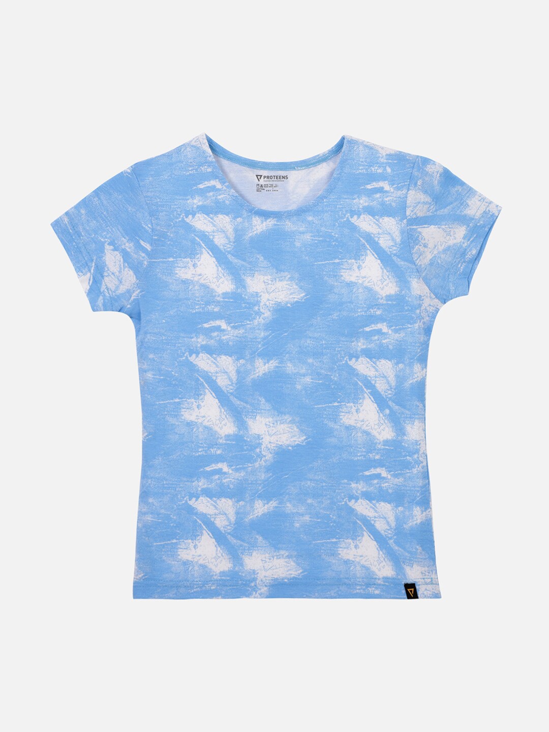 

PROTEENS Girls Blue & White Tie & Dye Round Neck T-shirt