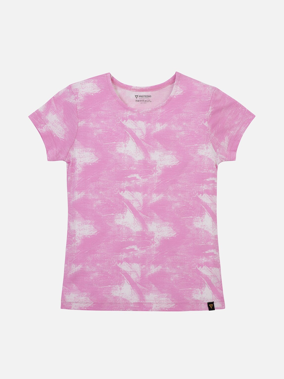 

PROTEENS Girls Pink & White Tie & Dye Round Neck T-shirt