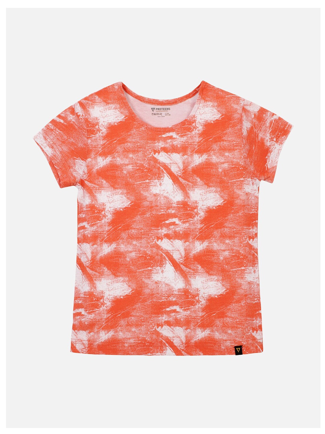 

PROTEENS Girls Orange & White Tie & Dye Round Neck T-shirt