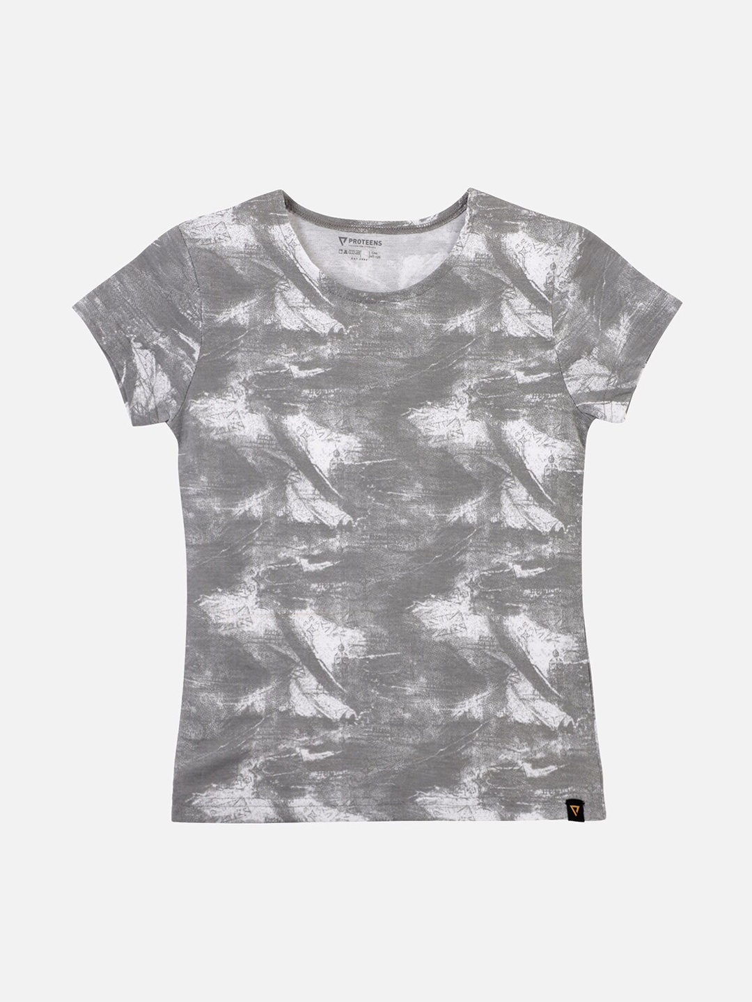 

PROTEENS Girls Grey & White Printed Round Neck T-shirt